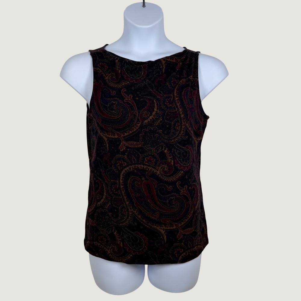 Lauren Ralph Lauren XL Paisley Metallic Glitter Sleeveless Knit Top Chic Festive